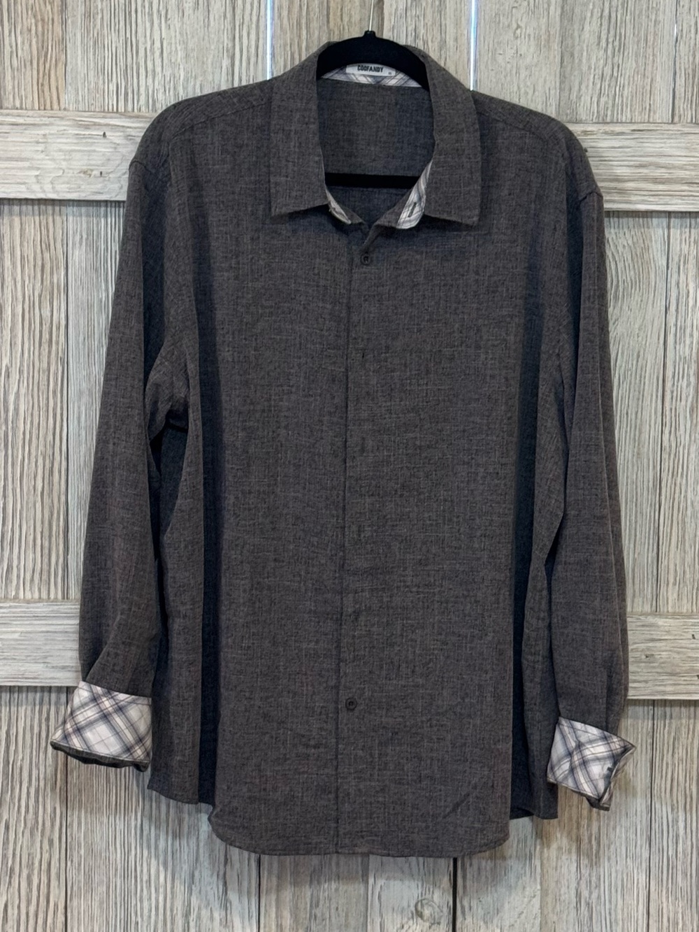 Coofandy Grey Button-Up Shirt w/Plaid cuff sz XL.